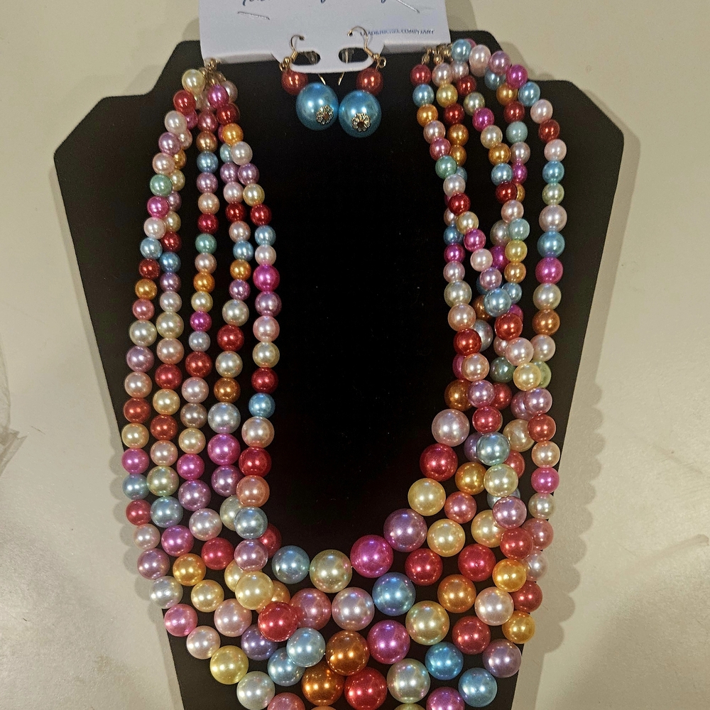 Multicolor Pearl Necklace and Earring Set